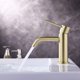 thumbnail image 2 of Grifo de baño de un solo orificio de oro cepillado, grifo de lavabo de una sola palanca de latón con manguera de entrada, grifo de lavabo de oro JAMW Sencillez, 2 of 5