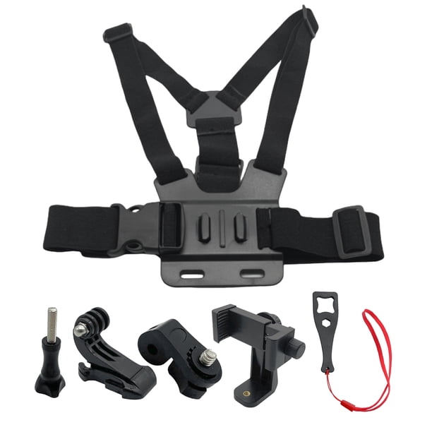 Soporte para teléfono con correa para el pecho, soporte para cámara de acción, ajustable, fácil de instalar, rotación de 360 grados, clip para teléfono, kit de correa para el pecho