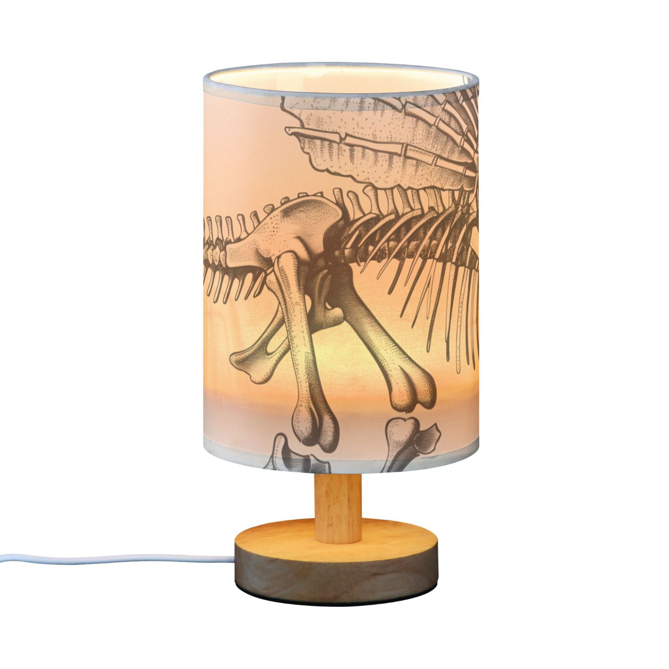 Dinosaur Skeleton Table Lamp USB Bedside Desk Nightstand Lamp Printed Gifts Small Lamp Wood Base for Bedroom Living Room Kids Room College Dorm
