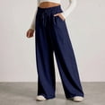 thumbnail image 4 of HKYNLAG Wide Leg Linen Pants for Women 2026 Summer Casual Drawstring Elastic Waist Beach Vacation Pant Trousers with Pockets Navy S, 4 of 8