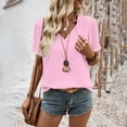 thumbnail image 6 of Women's Short Sleeve Tops Summer V Neck Tshirts Linen Vintage Casual Tees, Pink XL, 6 of 7