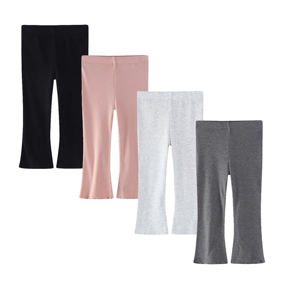 4 Pairs of Baby Toddler Girl Flared Bell Bottom Pants, Made from Soft Ribbed Cotton with Ruffle Detail, Cute and Cozy for Girls Newborn to 7