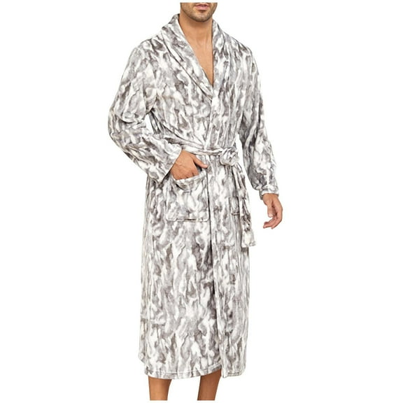 Dovford Men Bathrobe with Pockets Full Length Sleepwear Long Sleeve Lightweight Pajama Shawl Robe Nightgown