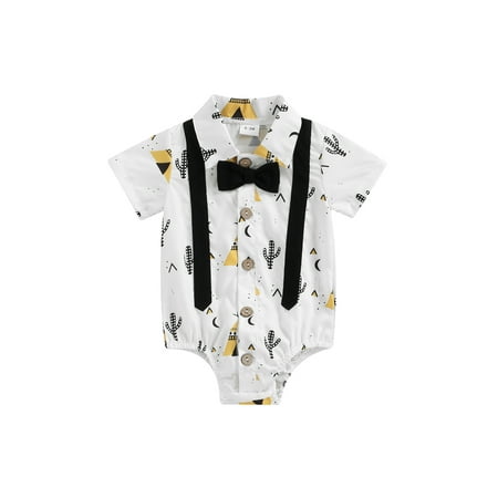 

Binpure Baby Boys Romper Short Sleeve Lapel Collar Bow Tie Decoration Romper