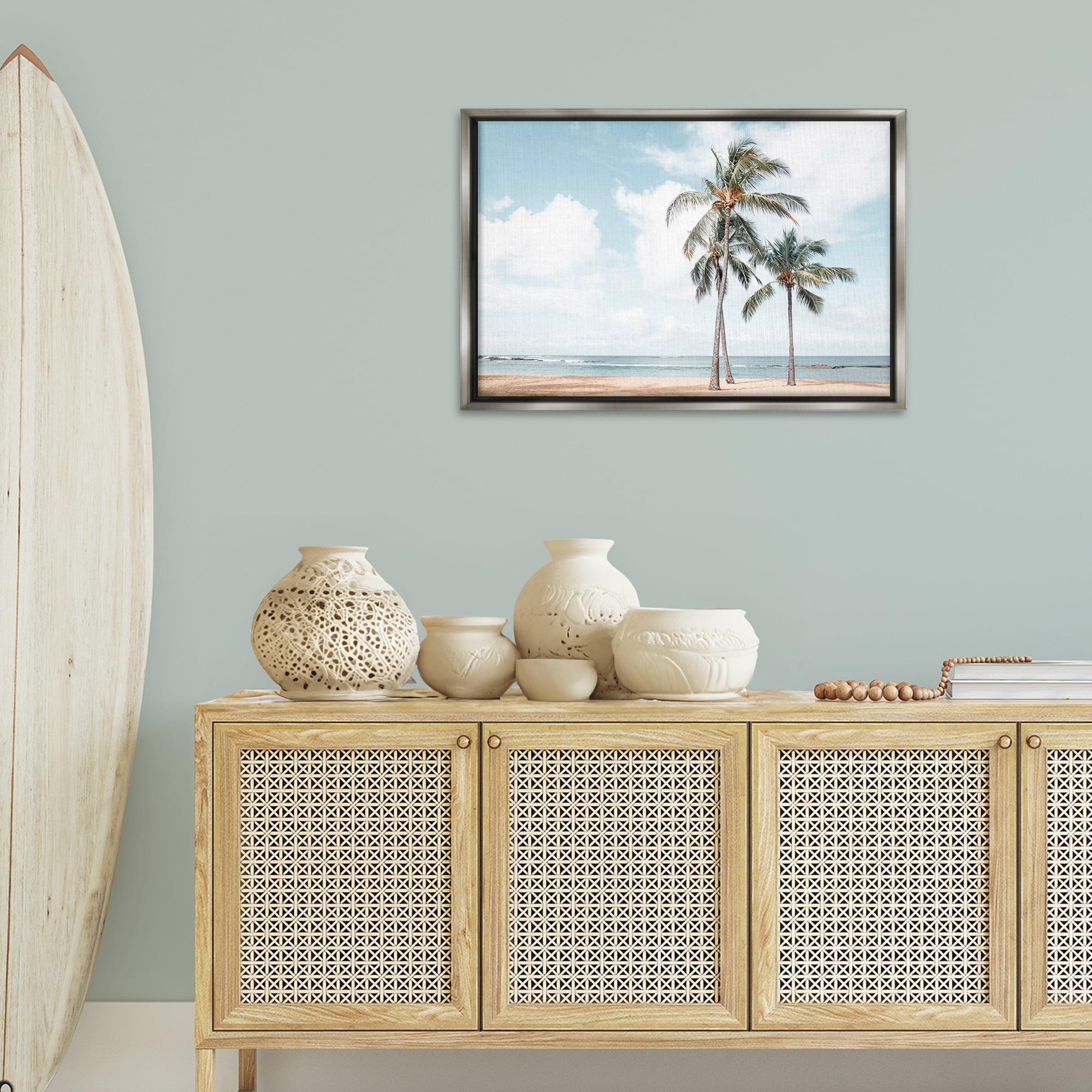 Stupell Industries Windy Tropical Scene Nautical & Beach Painting Gray Floater Framed Canvas Art Print Wall Art, 31 x 21