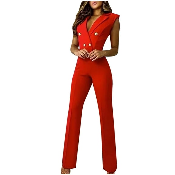 Honeeladyy Womens Summer Solid Buttons Casual Sleeveless Suspender Jumpsuit Breathable Trousers for Women Summer