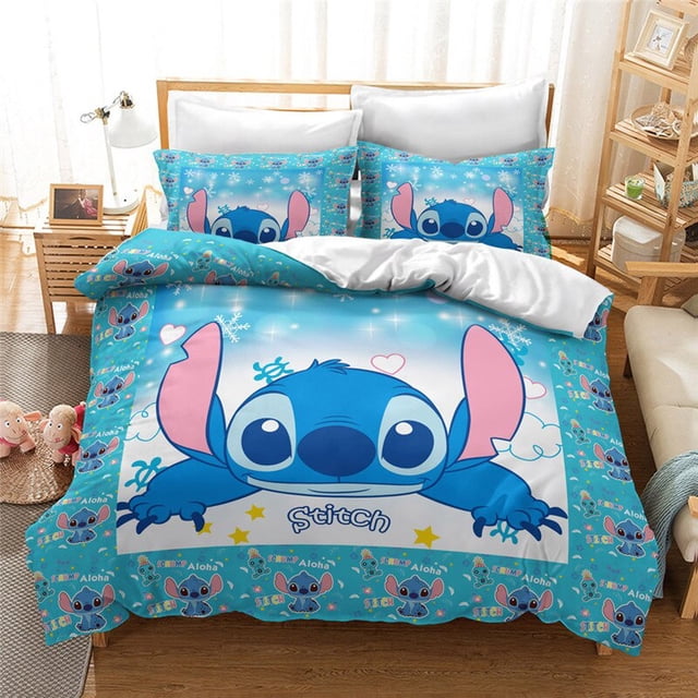 3D Disney Home Lilo and Stitch Bedding Set Quilt Cover Twin Bedroom Decor for Kids Boy Girl Queen King Size Bedding SetAU-Double Gao Jinjia LED