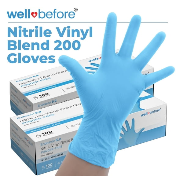 WellBefore Blue Vinyl Nitrile Disposable Gloves - XLarge 200 Ct. Powder-Free and Latex-Free Gloves