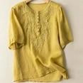 thumbnail image 2 of Women's Summer 3/4 Sleeve Cotton Linen Tops Vintage Mexican Embroidered Shirts Casual V Neck Boho Blouse Oversized, 2 of 2