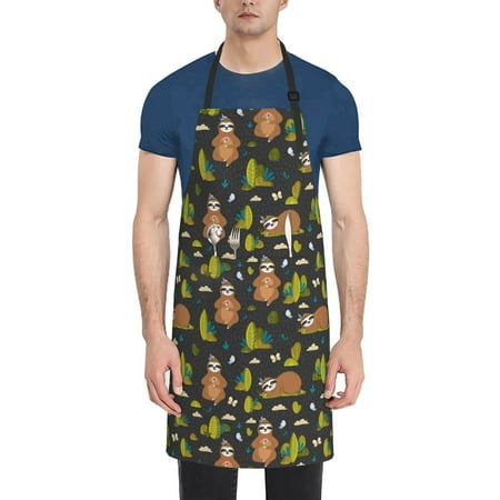 

Vsdgher Funny Sloths In The Forest Waterproof Apron with 2 Pockets Kitchen Chef Aprons Bibs for Grooming Cooking Baking Painting Gardening