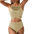 thumbnail image 1 of Trajes de baño Amzcrzy Tankini para mujer, trajes de baño, trajes de baño, bikini con control de abdomen, moda femenina, bikini de dos piezas con bloques de color liso, traje de baño caqui, 2XL, 1 of 4