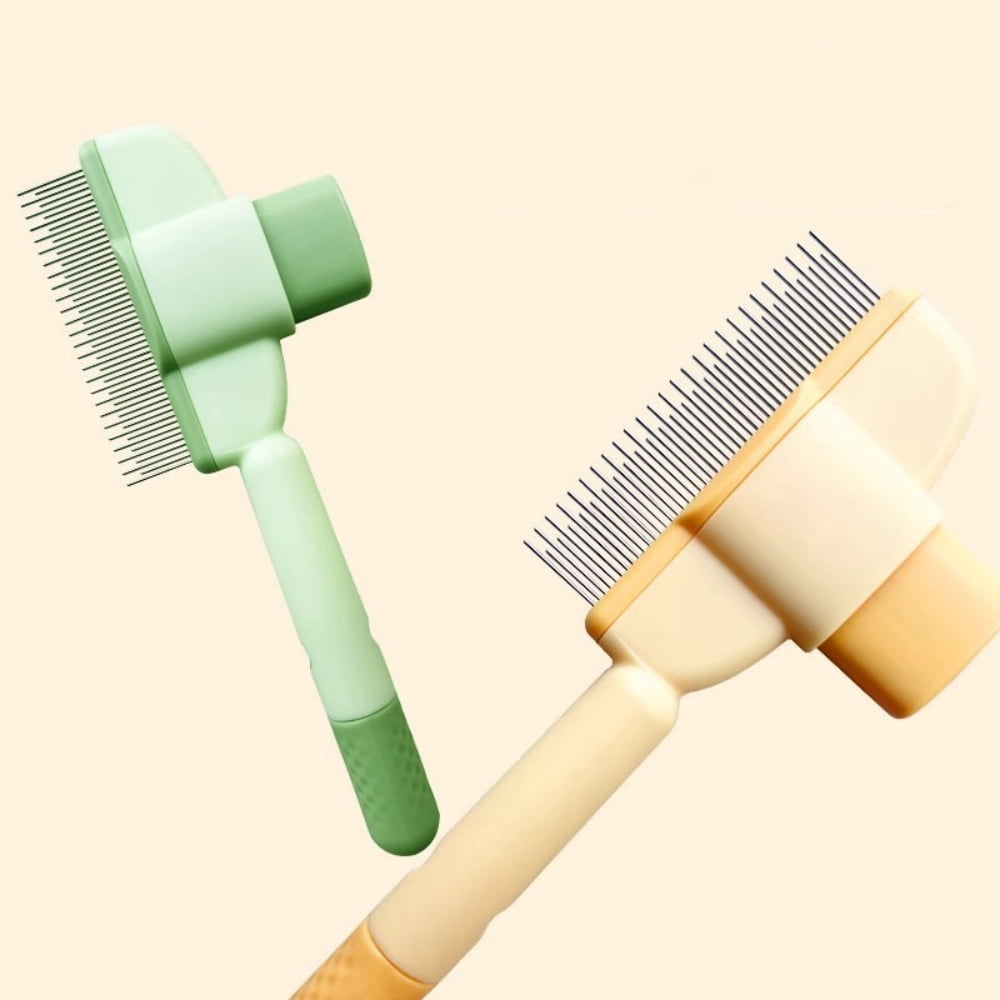 Self-Cleaning Pet Grooming Comb - 1-Button Hair Release Brush with Stainless Steel Teeth for Cats & Dogs