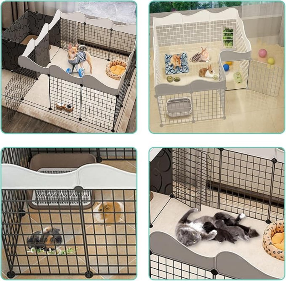 DIY Indoor Pet Playpen with Potty Area - Customizable Small Dog Fence & Exercise Pen, 18-Panel Metal & Resin Puppy Kennel with Doors, White (65" L x 44" W x 22" H)
