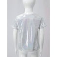 thumbnail image 5 of YUUMIN Kids Boys Girls Sparkly Sequin Dance Tops Round Neck Short Sleeve T-Shirts Stage Performance Silver 130, 5 of 6