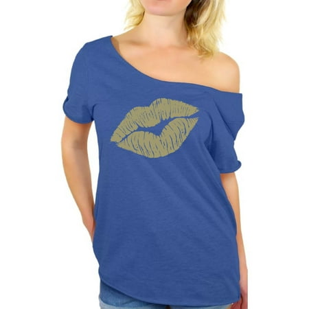 Awkward Styles Gold Lips Shirt Retro 80s Gold Lips T Shirt 80s Shirt Off the Shoulder Tops 80s T Shirt Retro Vintage 80s Costume 80s Clothes for Women 80s Outfit 80s Party Girl