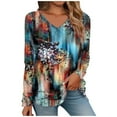 thumbnail image 2 of Tittly T Shirts for Women Graphic Tees Women's Long Sleeved V Neck Floral And Plant Printed Casual Fashion T Shirt Top Tshirts Shirts Spring Tops for Women Dark Blue L, 2 of 5