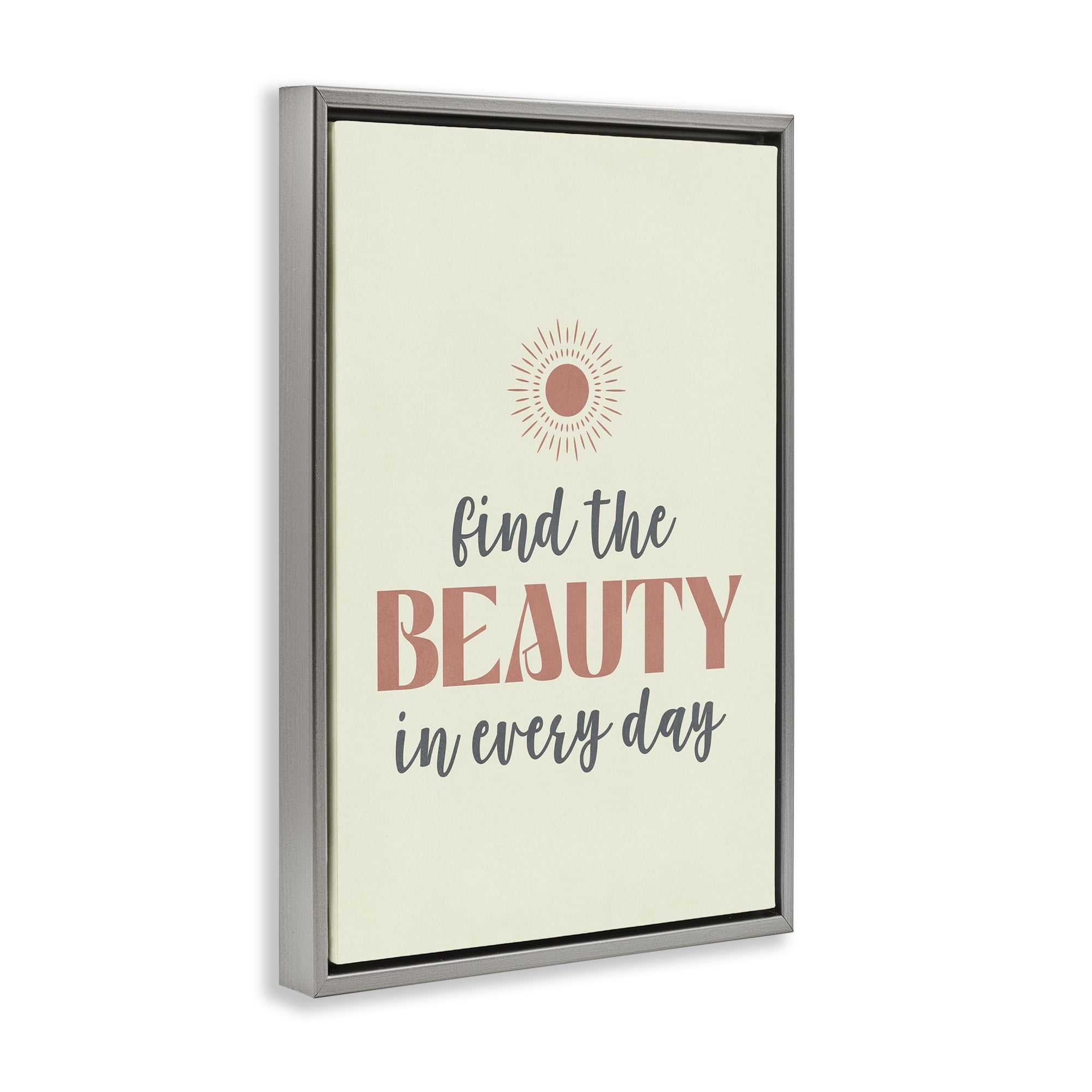 Stupell Industries Beauty in Every Day Text & Numbers Painting Gray Floater Framed Canvas Art Print Wall Art, 21 x 31