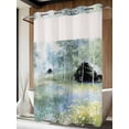 thumbnail image 2 of No Hook Shower Curtain with Snap-in Liner, Spring Grey Green Waterproof Fabric Bathroom Curtains, Country Oil Painting Cabin Flowers Trees Bath Curtains & Mesh Top Window 60"x72", 2 of 9