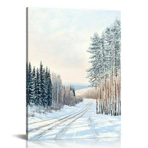 ZFLMY Winter Tree White Canvas Wall Art, Snow Forest Wall Painting, Snow Scene Art Works, Christmas Wall Decoration, Winter Landscape Wall Canvas, Living Room Wall Art 12x16in