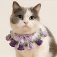 thumbnail image 2 of Denbek Cute Cat Collars, Hand-Knitted Floral Pet Collar Breakaway Kitten Collar Adjustable Cat Collars Cozy Cat & Small Dog Bib, Purple-M, 2 of 8