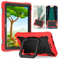 Dteck Case for All-New Kindle Fire HD 8 Tablet(10th Generation 2020 Release) & Fire HD 8 Plus, 3 in 1 Hybrid Rugged Shockproof Handle Kickstand Case with Shoulder Strap, Red Black