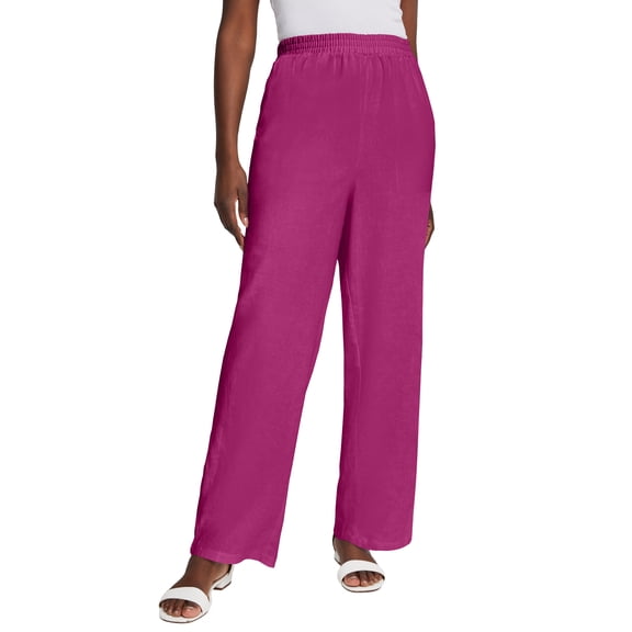 Jessica London Women's Plus Size Lightweight Linen-Blend Straight-Leg Pants