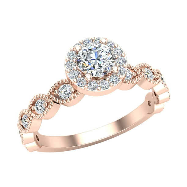 Glitz Design 14k Rose Gold Round Brilliant Halo Diamond Engagement Ring For Women Stackable Luscious Marquise Design 0 50 Carat Walmart Com Walmart Com