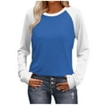 thumbnail image 2 of Women’s Long Sleeve Color Block Raglan T Shirt Casual Loose Fit Crew Neck Basic Top Fashion Fall Tee for Everyday Wear,Blue,S, 2 of 7