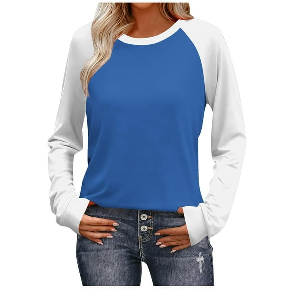 Felirenzacia Womens Raglan Shirt, Women's Long Sleeved Shirt Color Blocked Pullover Tops Casual Lightweight Sweatshirts, Size: S-2XL