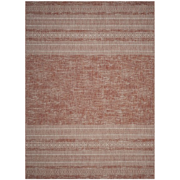SAFAVIEH Courtyard Galen Distressed Striped Indoor/Outdoor Area Rug, 8' x 11', Rust/Light Grey