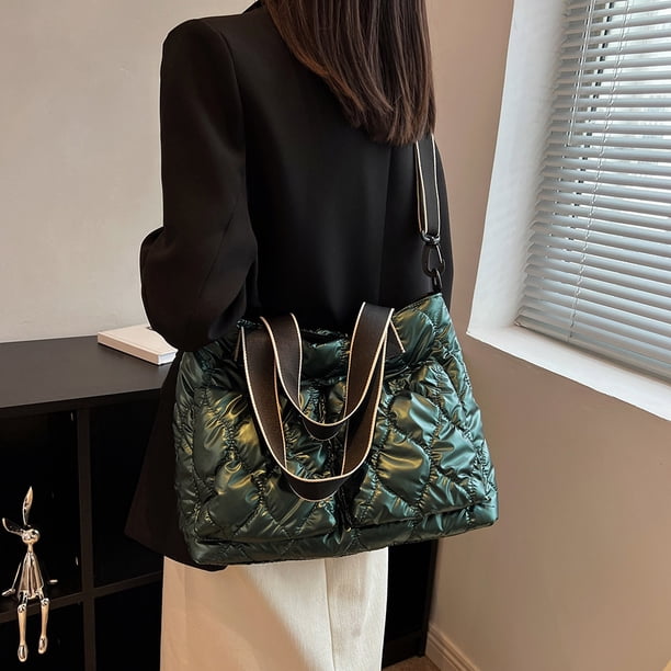 Bolso Moda Mujer Algodón Acolchado Totes Messenger Totes Gran Capacidad Suave (Verde)