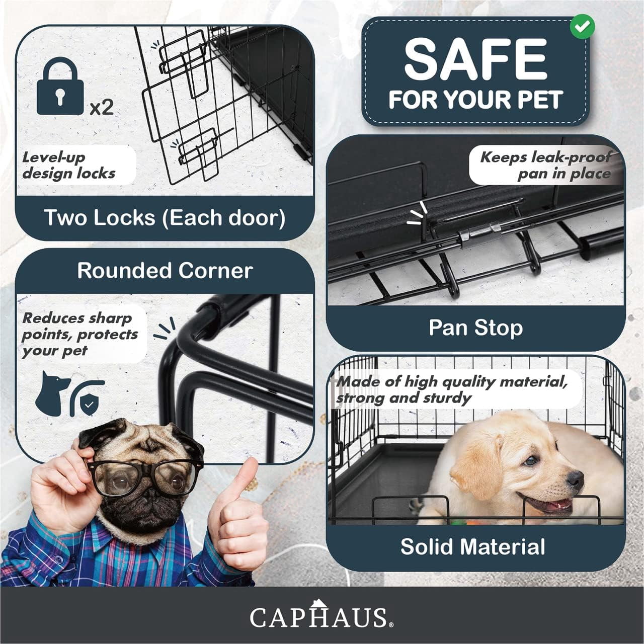 CAPHAUS Foldable Dog Crate Wire Metal Dog Kennel w/ Leak-Proof Pan & Protecting Feet & Divider Panel, Single or Double Door, Small, Medium & Large Dog Crate Indoor Wire Dog Cage, 30” w/ Single Door
