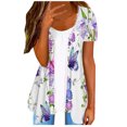 thumbnail image 1 of ICHUANYI Clearance Women's Summer Fashion Flower Print Short Sleeve Top T-shirt(Purple, L) ICHUANYI WER2023080903448, 1 of 5