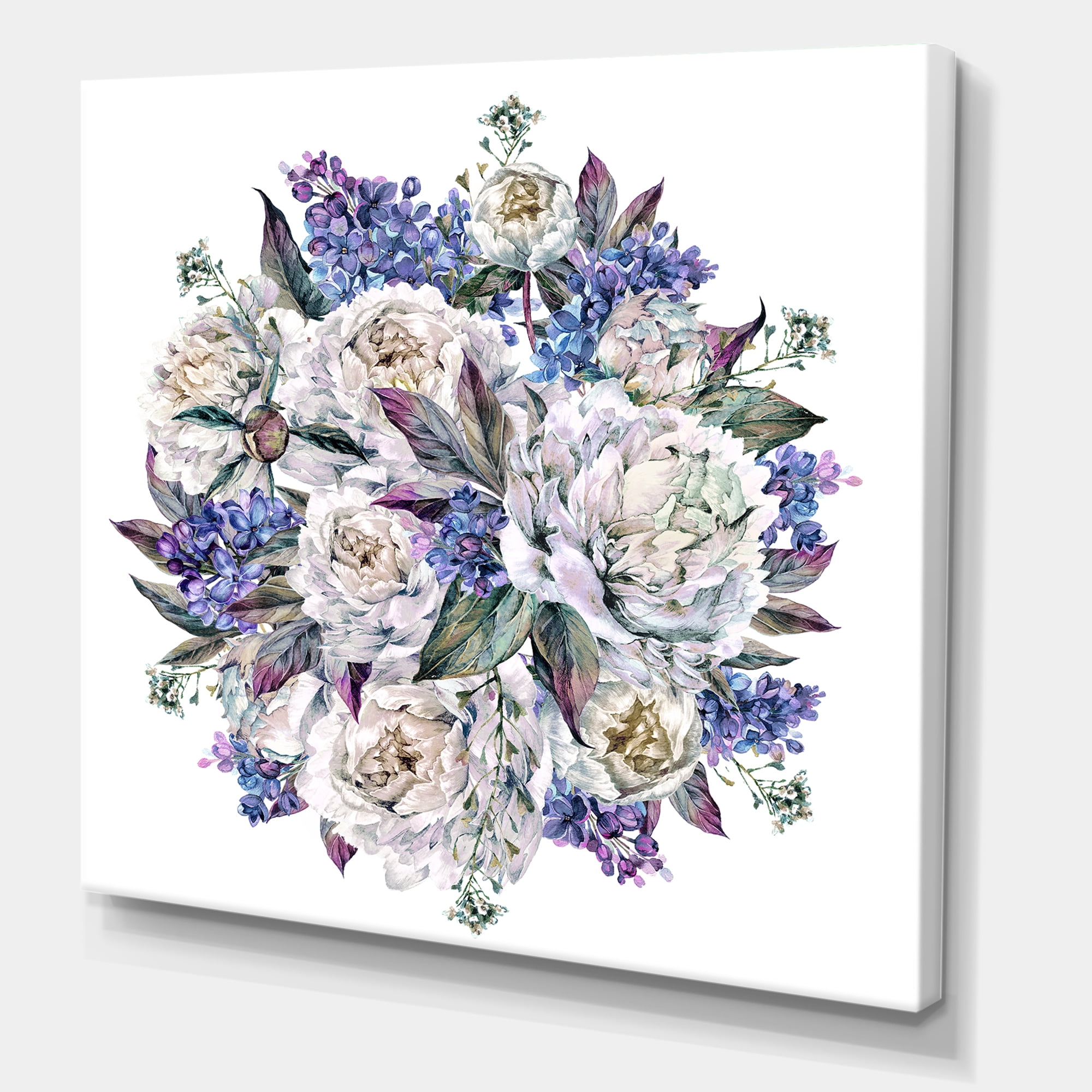 Bouquet Peonies In Blue and White 36 in x 36 in Painting Canvas Art Print, by Designart