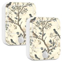 Yayeee 2-Pack Plug in LED Night Lights with Light Sensors Motion Detectors, Beige Birds