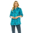 thumbnail image 2 of Haute Edition Women's Pattern and Solid 3/4 Roll Tab Sleeve Tunic Blouse Top, 2 of 7