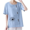 thumbnail image 2 of Lydiaunistar Blouse Décontractée Grande Taille pour Femmes, Manches Courtes, Col Rond, Imprimée, Boutonnée, Polyester Doux, Confortable, Mode, Bleu Clair, 2 of 6