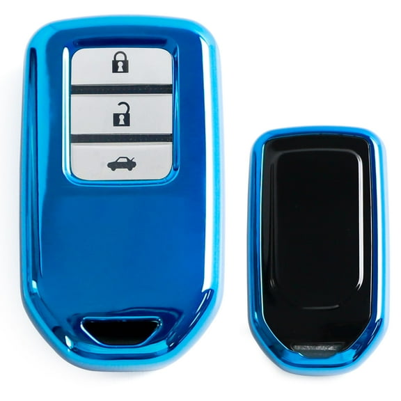 Chrome Finish Blue TPU Key Fob Protective Cover Case For Honda Accord Civic Crosstour HRV FIT Odyssey Ridgeline, etc