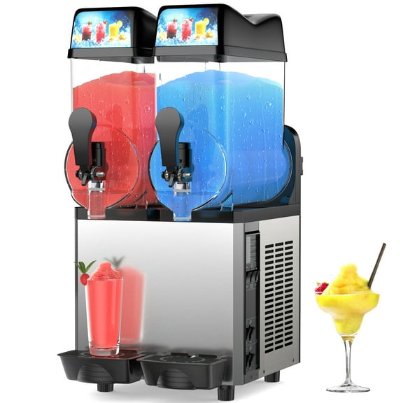 Joreek 6.4Gal/24L Commercial Slushy Machine Independently Control 2 Tank 5-45 Minutes to Make Margarita & Slushie & Cold Drink,Built-in LED Light Frozen Drink Maker Self-cleaning