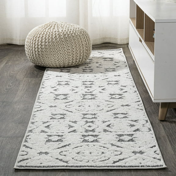 JONATHAN Y SOUTH BEACH 2 x 10 Runner Rug, Citta Pile Mediterranean Tile - White/Black, SBH102B-210