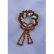 Vintage Christmas Wreath Rhinestone Pin Brooch, Christmas Holiday Jewelry
