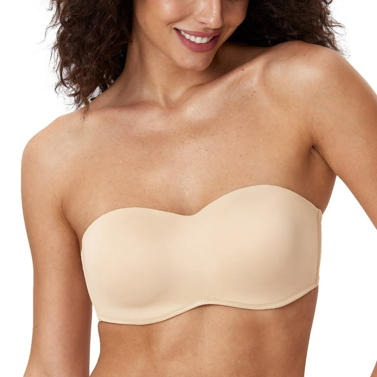 MELENECA Women's Strapless Bras for Large Bust Minimizer Unlined with  Underwire Clear Strap Beige Heather 44C 