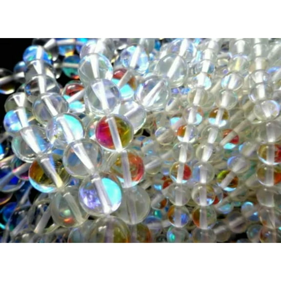 K-KED Mermaid Glass Beads 6,8,10,12mm Beads Round Beautiful Rainbow Glossy Clear 15.5"-6 mm
