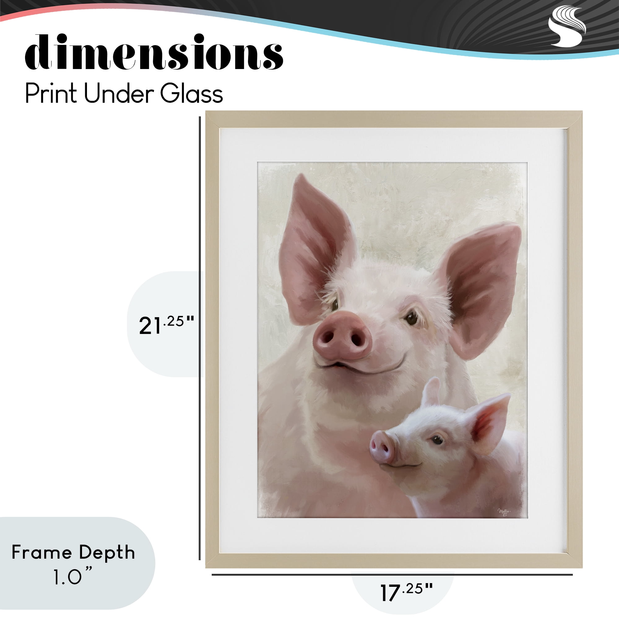 Stupell Industries Piglet & Mom Portrait Birch Framed Print Under Glass, design by Mollie B.