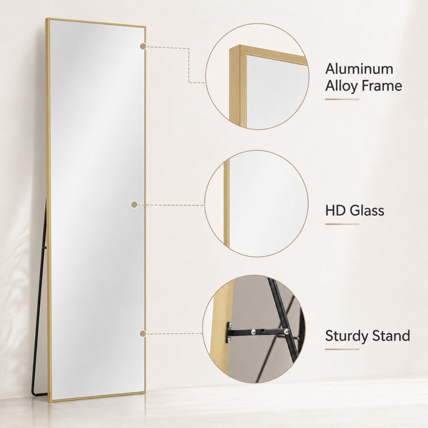 Easy4Home 58"x14" Rectangular Full Length Mirror Freestading Full Body Floor Mirror, Gold