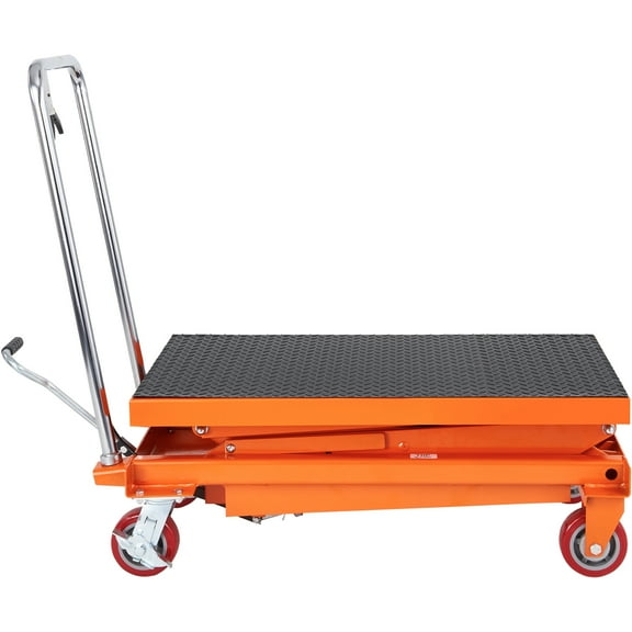 KFFKFF Manual Hydraulic Table Cart, Can Hold Up to 770lbs, Elevates to 59", Double Scissor Design, Equipped with 4 Wheels and Anti-slip Pad, Ideal for Material Handling and Transport