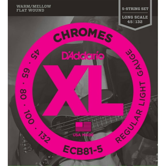 D'Addario Chromes 5-String, Light, Super Long Scale, 45-132 Bass Guitar Strings - ECB81-5SL