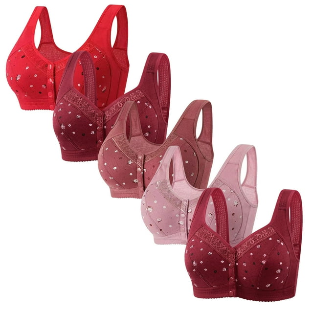 LOVZFMLL Bras for Women 5pc Woman's Comfortable Lace Breathable Bra Underwear No Rims Red L