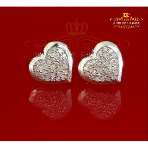 King of Bling's Heart 925 White Silver 0.25ct Diamond Women's & Men's Fashion Style Earring