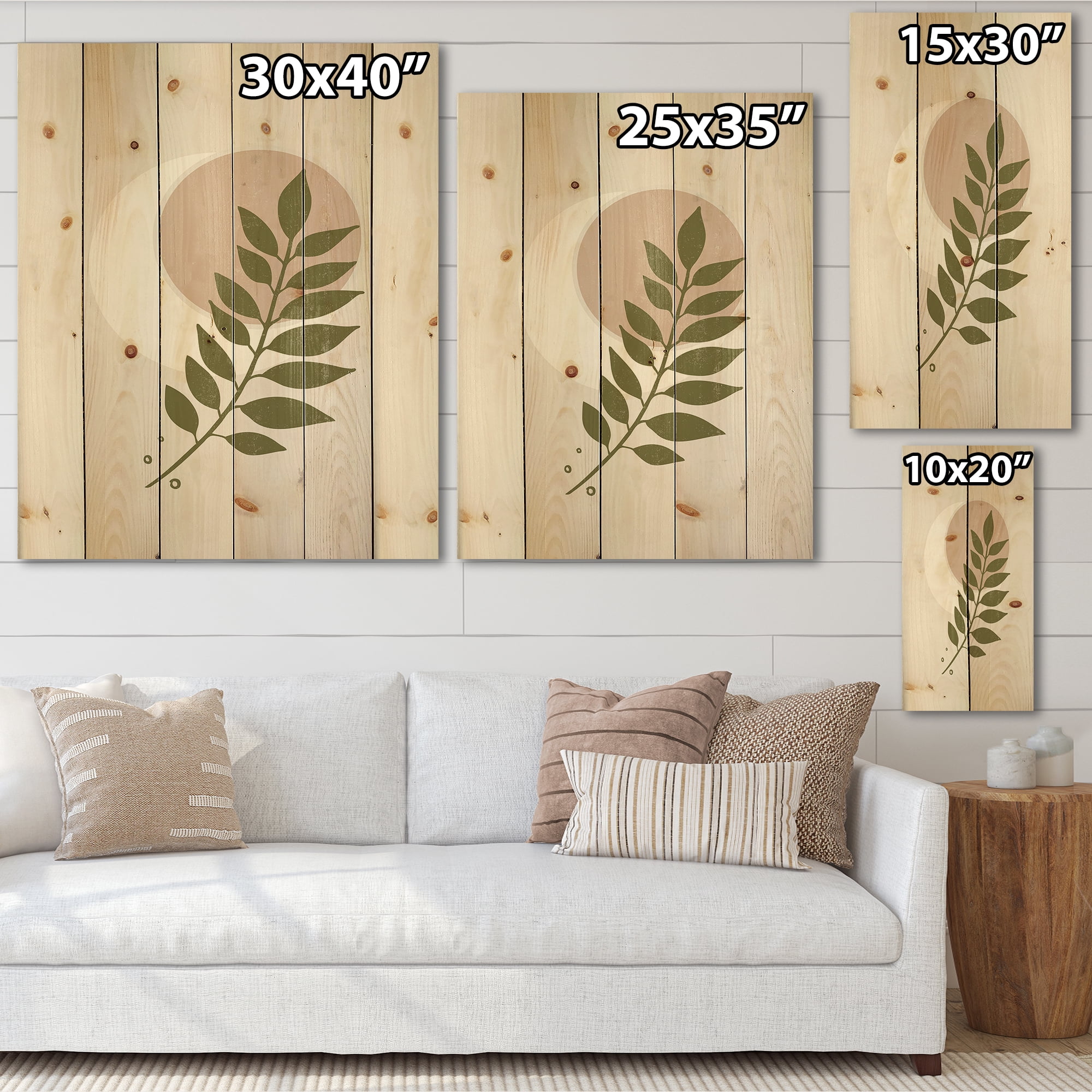 Designart 'Abstract Geometrical Leaf With Moon IV' Modern Print on Natural Pine Wood